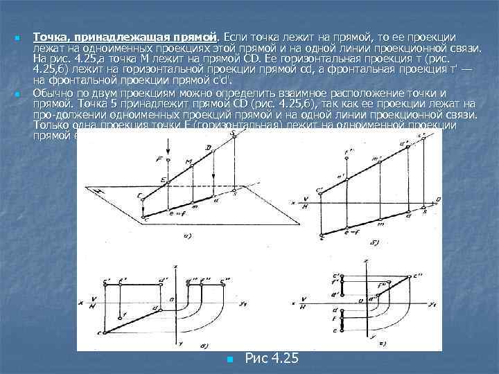 n n Точка, принадлежащая прямой. Если точка лежит на прямой, то ее проекции лежат