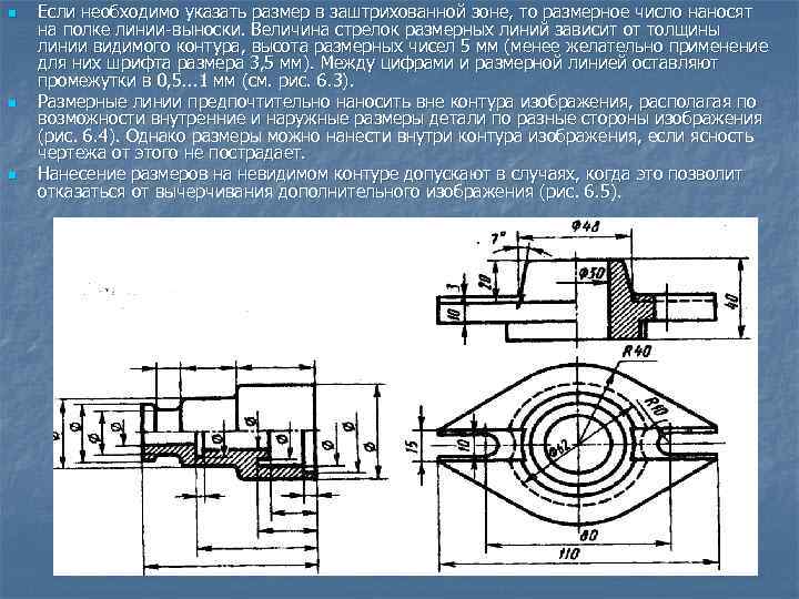 n n n Если необходимо указать размер в заштрихованной зоне, то размерное число наносят