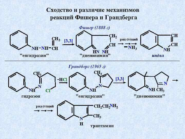 Сходство и различие механизмов реакций Фишера и Грандберга Фишер (1888 г) CH 2 [3,