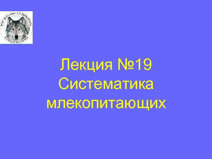 Лекция № 19 Систематика млекопитающих 