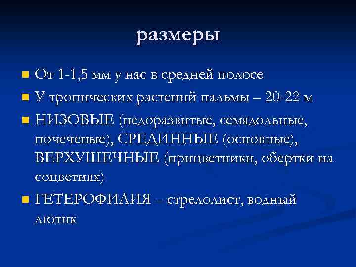 размеры От 1 -1, 5 мм у нас в средней полосе n У тропических