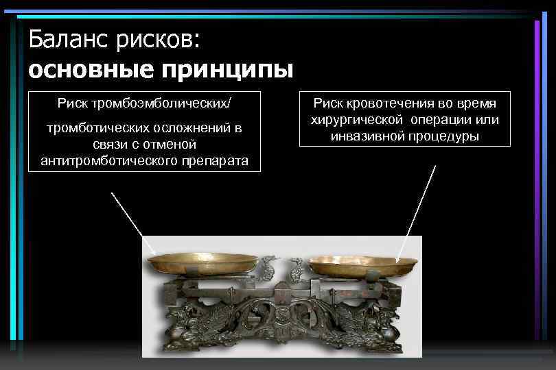 Баланс рисков: основные принципы Риск тромбоэмболических/ тромботических осложнений в связи с отменой антитромботического препарата