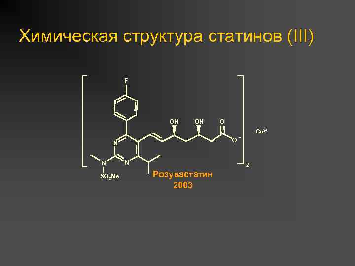 Химическая структура статинов (III) F OH OH O Ca 2+ O N N SO