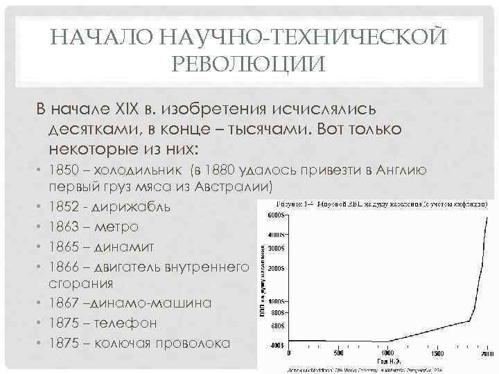 НАЧАЛО НАУЧНО-ТЕХНИЧЕСКОЙ РЕВОЛЮЦИИ В начале XIX в. изобретения исчислялись десятками, в конце – тысячами.