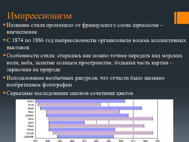 Импрессионизм § Название стиля произошло от французского слова inpressione – впечатление § С 1874