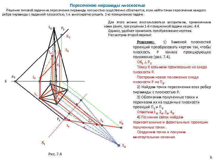Пересечение пирамиды плоскостью Решение типовой задачи на пересечение пирамиды плоскостью существенно облегчается, если найти