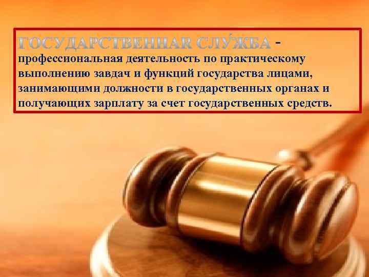 профессиональная деятельность по практическому выполнению завдач и функций государства лицами, занимающими должности в государственных