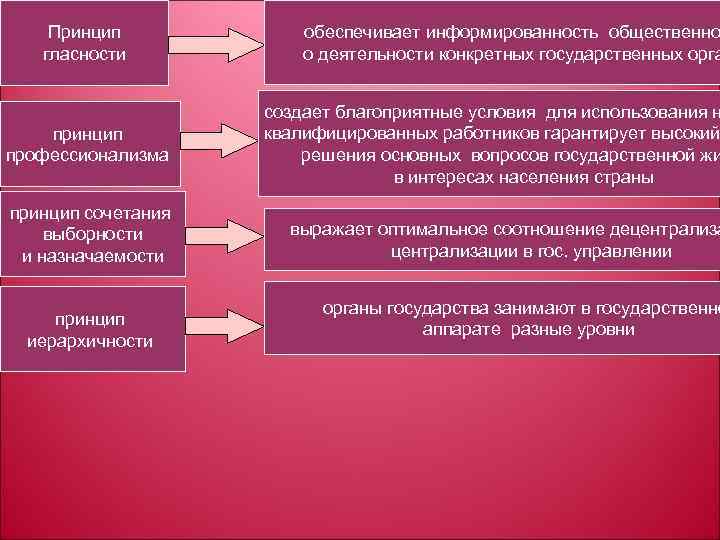 Принцип гласности обеспечивает информированность общественно о деятельности конкретных государственных орга принцип профессионализма создает благоприятные
