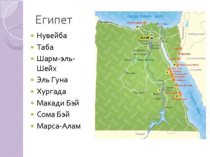 Карта египта с городами курортами на русском языке шарм эль шейх