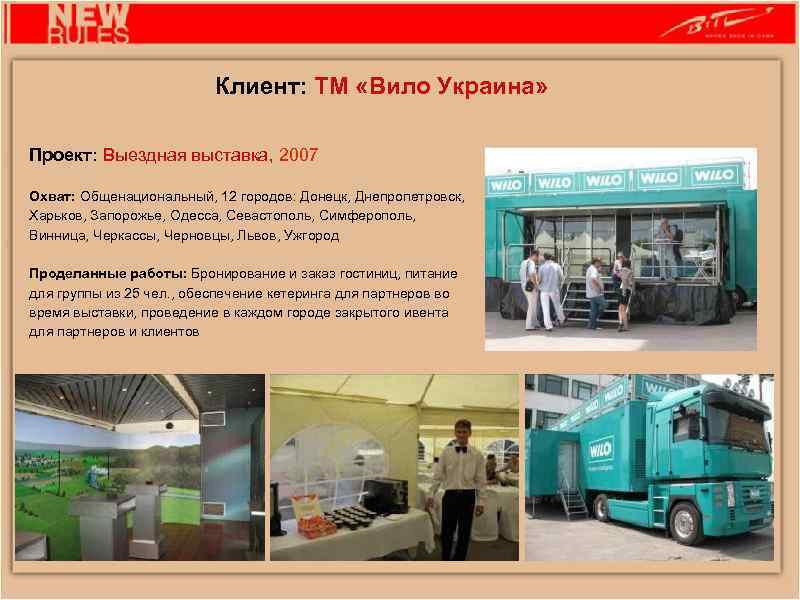 Клиент: ТМ «Вило Украина» Проект: Выездная выставка, 2007 Охват: Общенациональный, 12 городов: Донецк, Днепропетровск,
