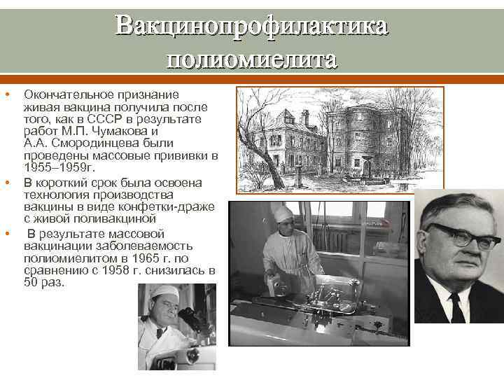 Вакцинопрофилактика полиомиелита • • • Окончательное признание живая вакцина получила после того, как в