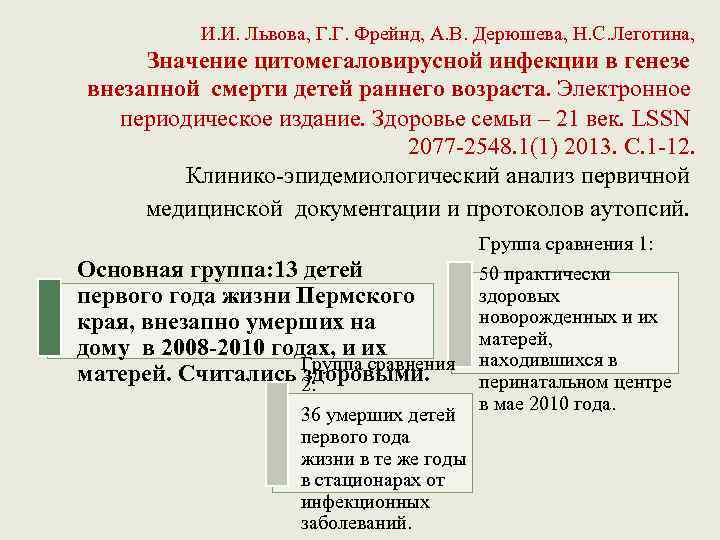 И. И. Львова, Г. Г. Фрейнд, А. В. Дерюшева, Н. С. Леготина, Значение цитомегаловирусной