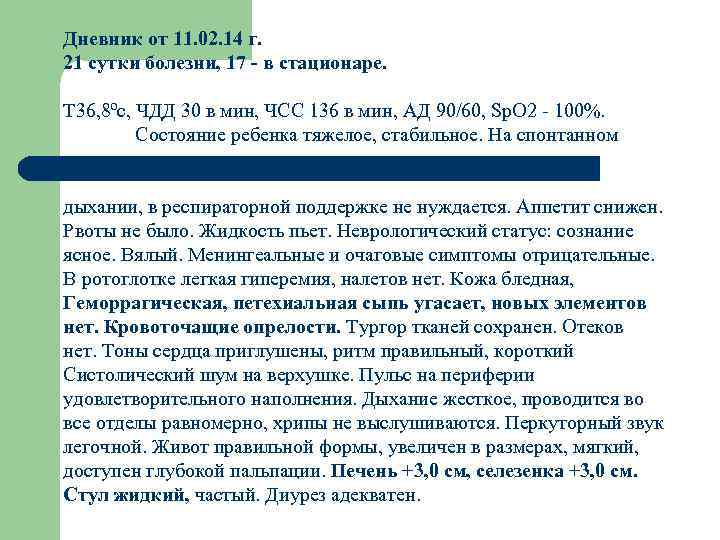 Дневник от 11. 02. 14 г. 21 сутки болезни, 17 - в стационаре. Т