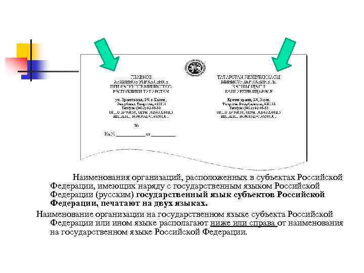 Наименования организаций, расположенных в субъектах Российской Федерации, имеющих наряду с государственным языком Российской Федерации