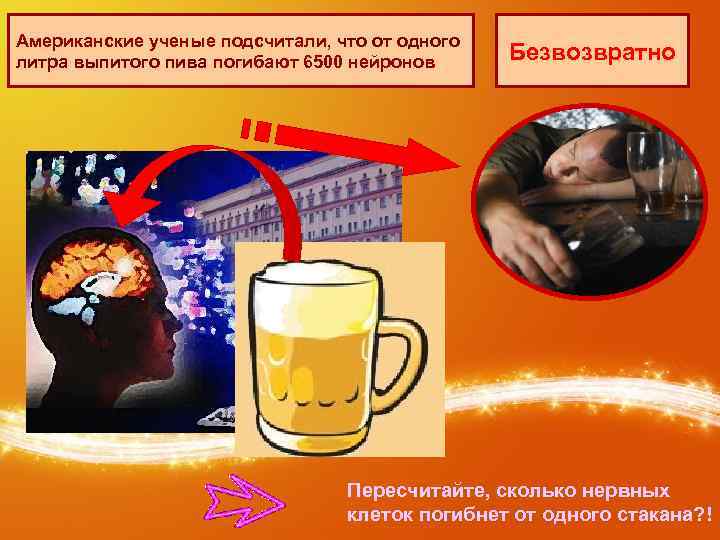 Американские ученые подсчитали, что от одного литра выпитого пива погибают 6500 нейронов Безвозвратно Пересчитайте,