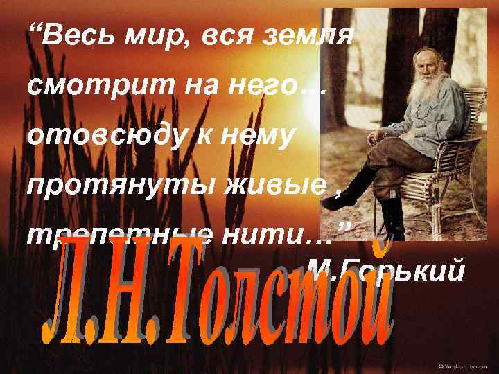 “Весь мир, вся земля смотрит на него… отовсюду к нему протянуты живые , трепетные