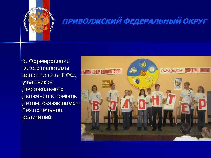 ПРИВОЛЖСКИЙ ФЕДЕРАЛЬНЫЙ ОКРУГ 3. Формирование сетевой системы волонтерства ПФО, участников добровольного движения в помощь