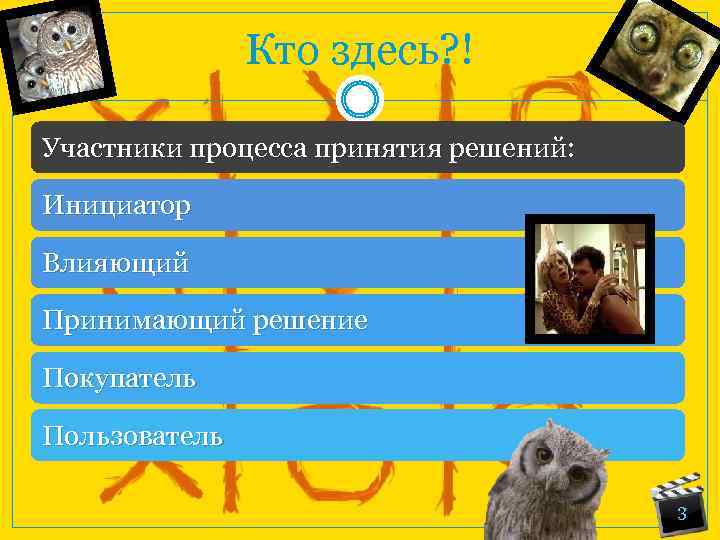 Кто здесь? ! Участники процесса принятия решений: Инициатор Влияющий Принимающий решение Покупатель Пользователь 3