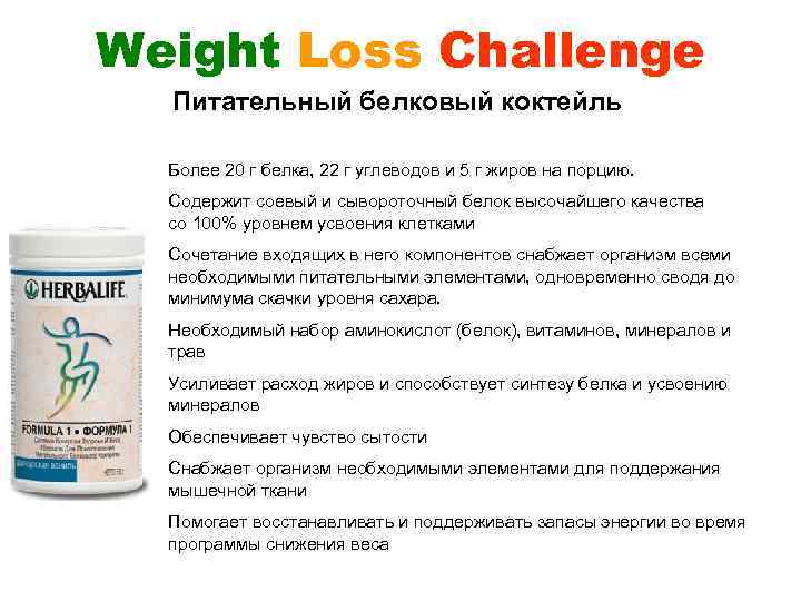 Weight Loss Challenge Питательный белковый коктейль Более 20 г белка, 22 г углеводов и