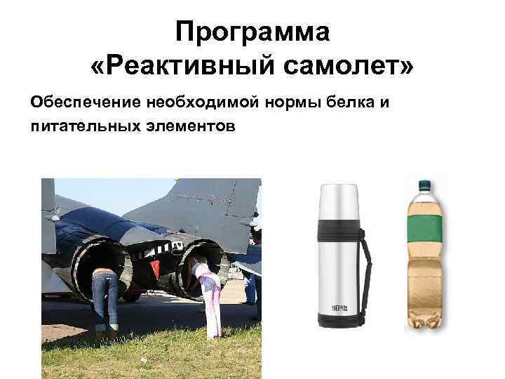 Программа «Реактивный самолет» Обеспечение необходимой нормы белка и питательных элементов 