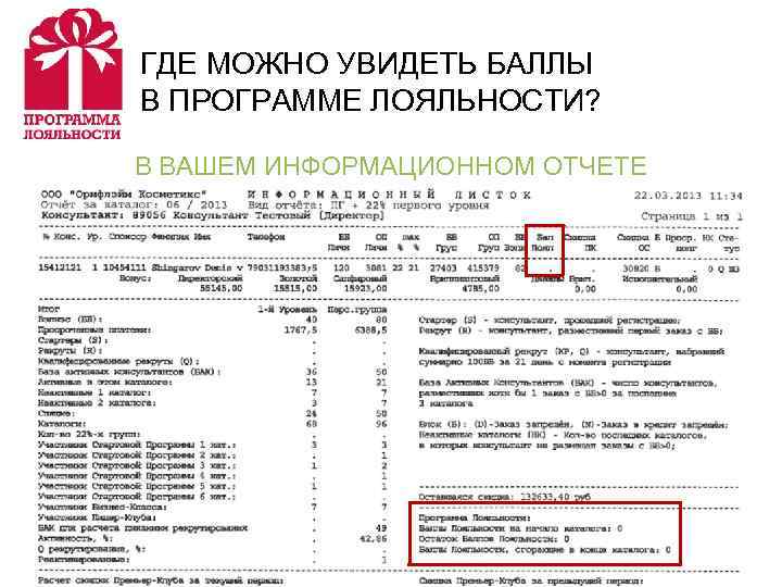 ГДЕ МОЖНО УВИДЕТЬ БАЛЛЫ В ПРОГРАММЕ ЛОЯЛЬНОСТИ? В ВАШЕМ ИНФОРМАЦИОННОМ ОТЧЕТЕ 