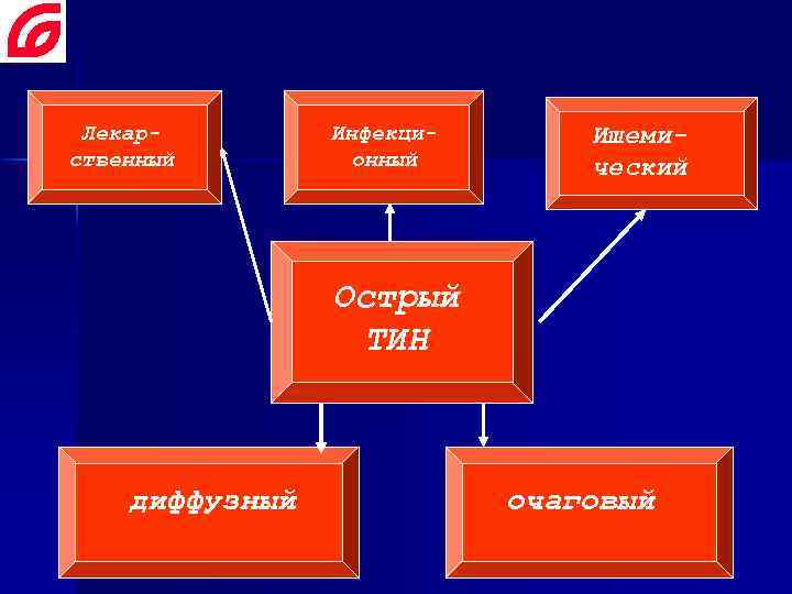 Лекарственный Инфекционный Ишемический Острый ТИН диффузный очаговый 