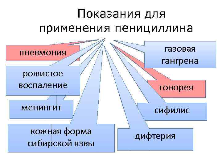  Показания для применения пенициллина пневмония рожистое воспаление менингит кожная форма сибирской язвы газовая