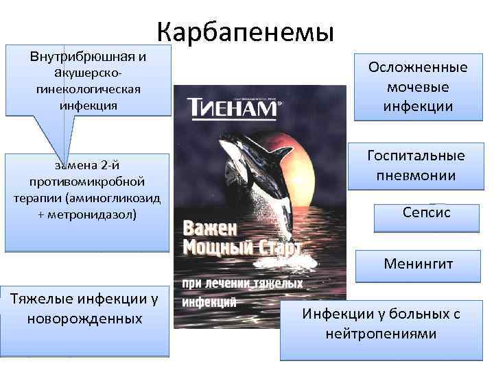 Внутрибрюшная и акушерскогинекологическая инфекция Карбапенемы замена 2 -й противомикробной терапии (аминогликозид + метронидазол) Осложненные