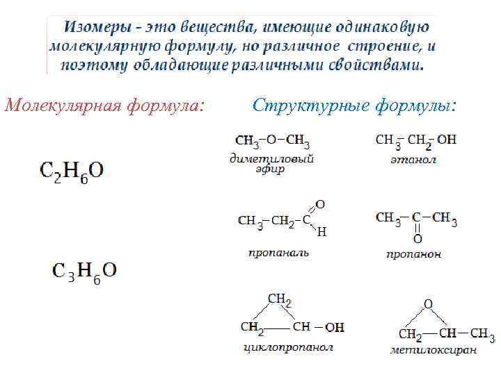 Молекулярная формула: Структурные формулы: 