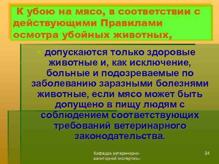 К убою на мясо, в соответствии с действующими Правилами осмотра убойных животных, § допускаются