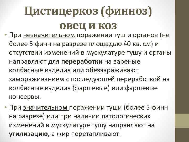 Цистицеркоз (финноз) овец и коз • При незначительном поражении туш и органов (не более