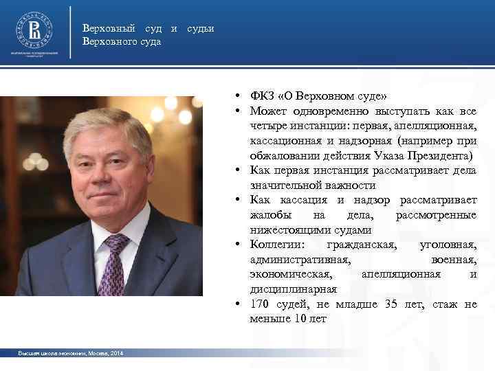 Верховный суд и судьи Верховного суда • ФКЗ «О Верховном суде» • Может одновременно