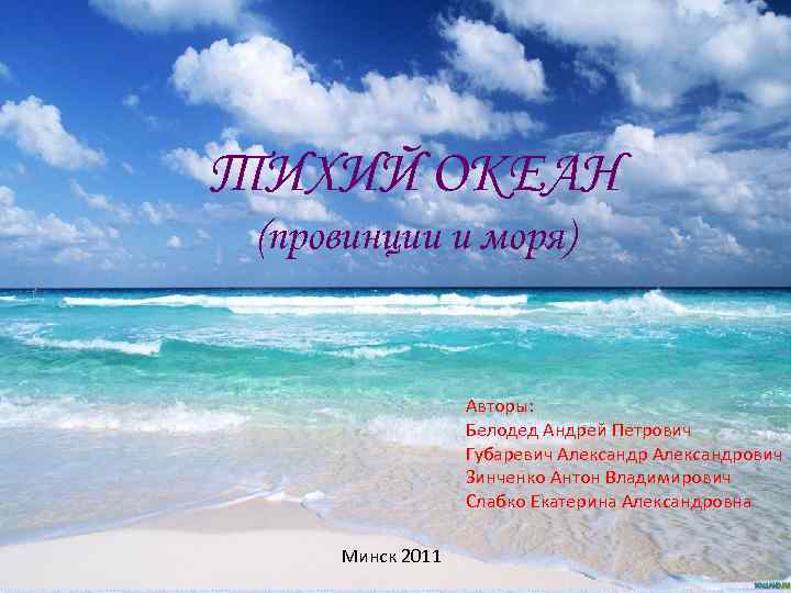 ТИХИЙ ОКЕАН (провинции и моря) Авторы: Белодед Андрей Петрович Губаревич Александрович Зинченко Антон Владимирович