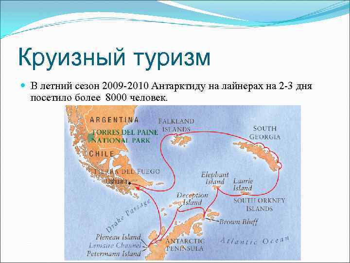 Круизный туризм В летний сезон 2009 -2010 Антарктиду на лайнерах на 2 -3 дня