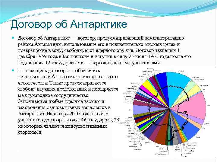 Договор об Антарктике — договор, предусматривающий демилитаризацию района Антарктиды, использование его в исключительно мирных
