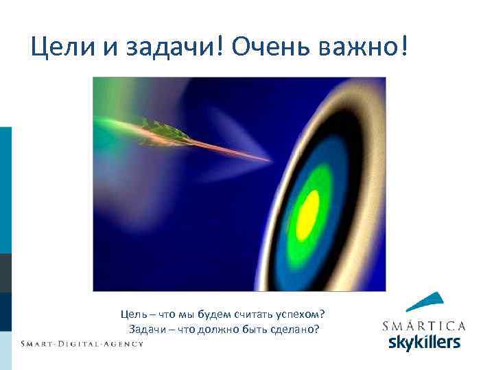 Цели и задачи! Очень важно! Цель – что мы будем считать успехом? Задачи –