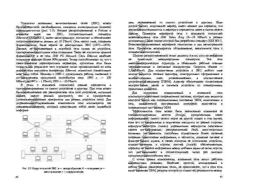 Топология локальных вычислительных сетей (ЛВС) может быть различной: звездообразная, кольцевая, магистральная (шинная) и иерархическая (рис. 2.