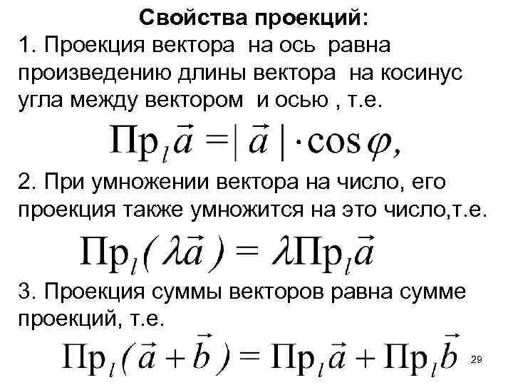 Свойства проекции