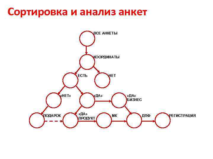 Сортировка и анализ анкет ВСЕ АНКЕТЫ КООРДИНАТЫ ЕСТЬ «НЕТ» ПОДАРОК НЕТ «ДА» БИЗНЕС «ДА»