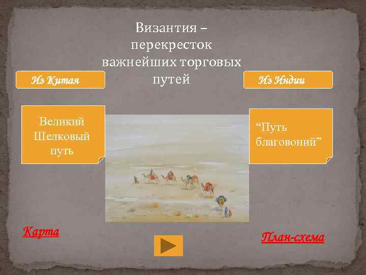 Из Китая Великий Шелковый путь Карта Византия – перекресток важнейших торговых путей Из Индии
