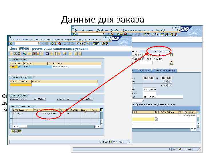 Данные для заказа Основные данные клиента Основные данные материала 