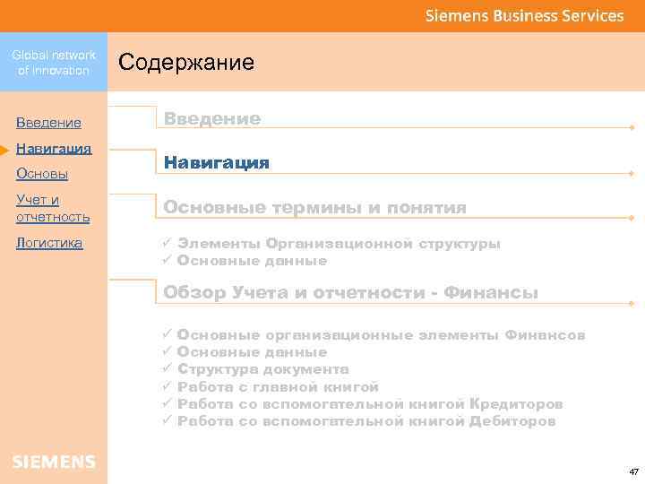 Global network of innovation Введение Навигация Основы Содержание Введение Навигация Учет и отчетность Основные