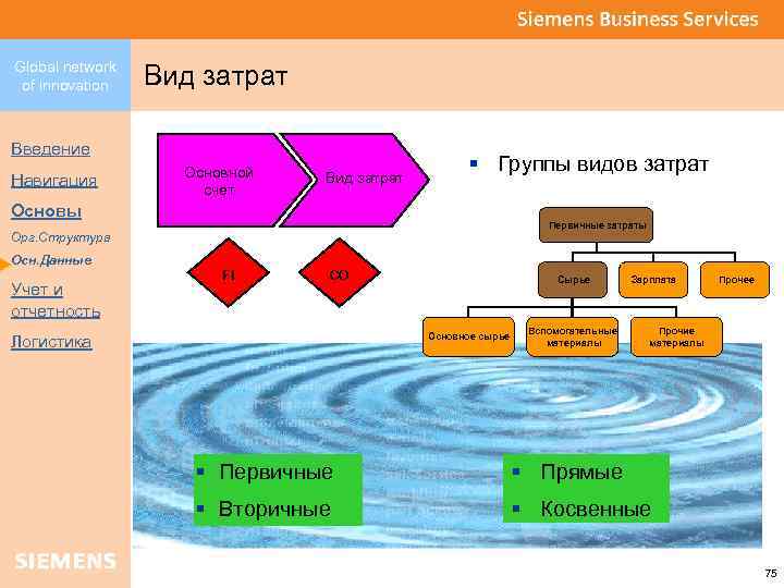 Global network of innovation Вид затрат Введение Навигация Основной счет Вид затрат § Группы