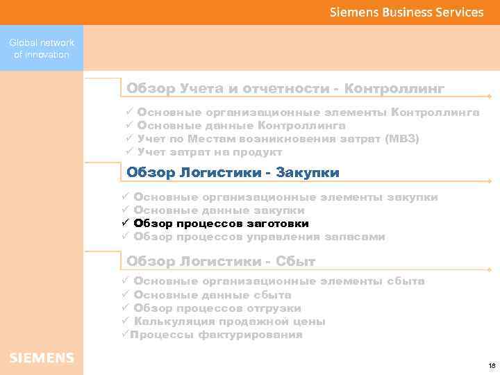 Global network of innovation Обзор Учета и отчетности - Контроллинг ü ü Основные организационные