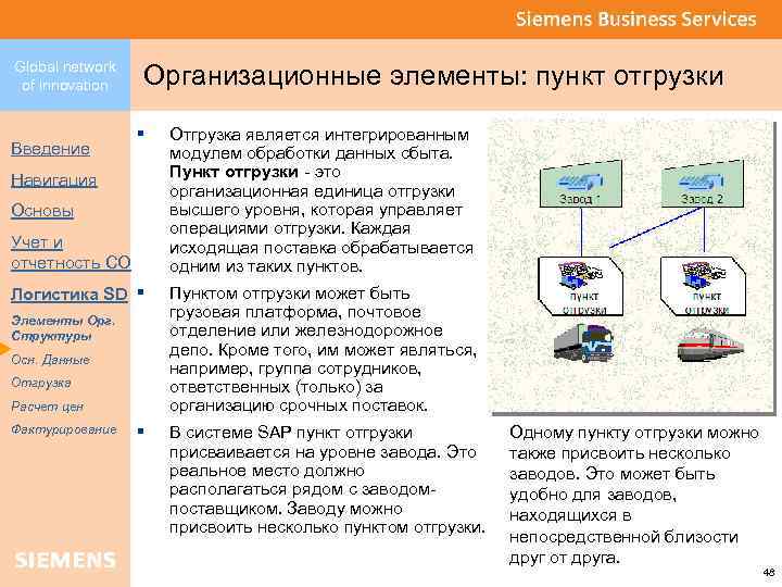 Global network of innovation Организационные элементы: пункт отгрузки § Отгрузка является интегрированным модулем обработки