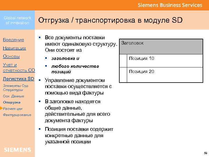 Global network of innovation Введение Навигация Отгрузка / транспортировка в модуле SD § Все