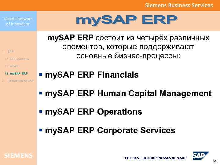 Global network of innovation 1. SAP 1. 1. ЕRP-системы my. SAP ERP состоит из