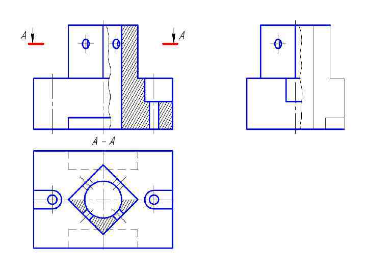 Совмещение вида с разрезом на чертеже