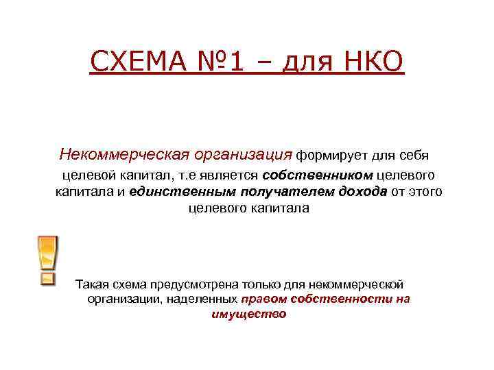 СХЕМА № 1 – для НКО Некоммерческая организация формирует для себя целевой капитал, т.