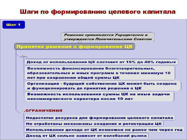 Шаги по формированию целевого капитала 
